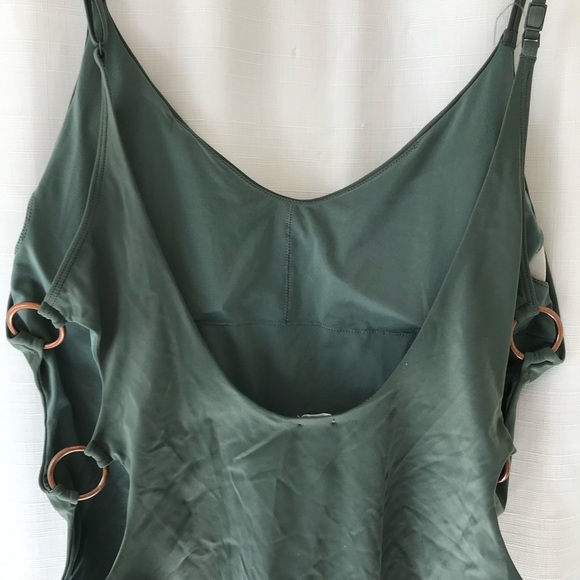AERIE Cheeky Side Ring One Piece Swimsuit GREEN open back adjustable padded XL - Picture 8 of 10
